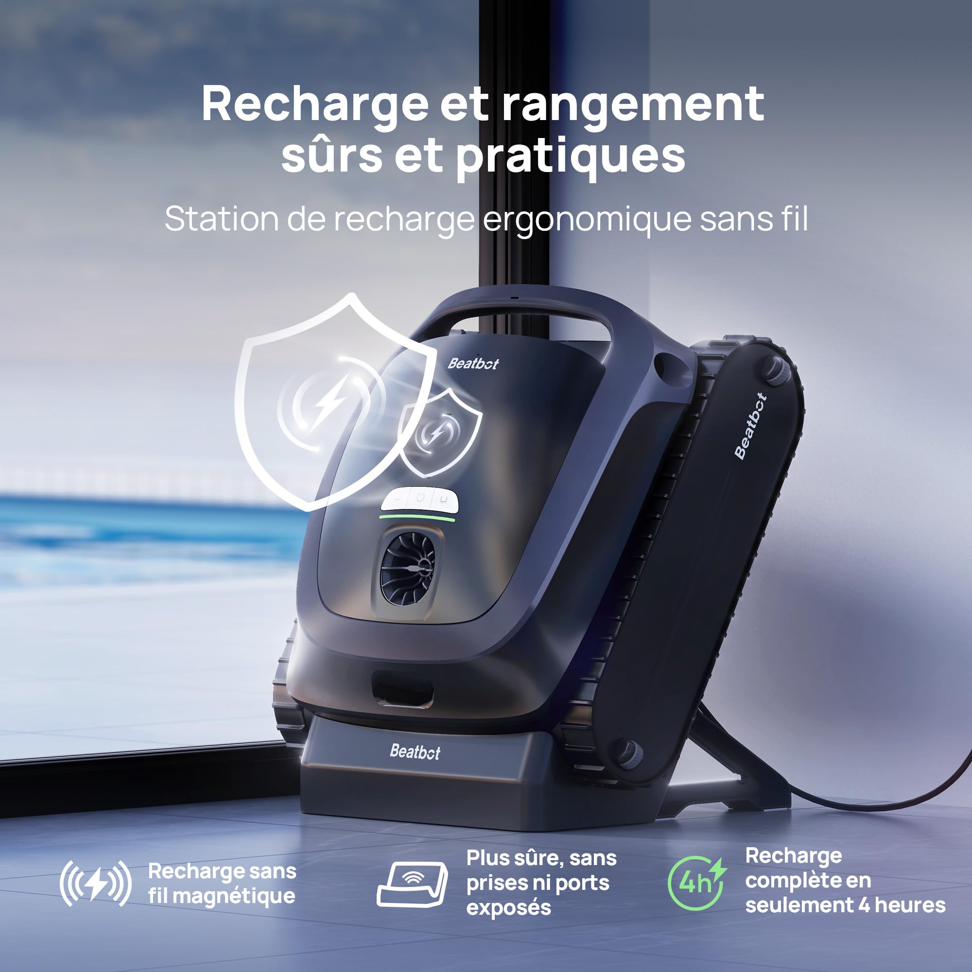 Beatbot AquaSense 2 Robot Piscine sans Fil, Aspirateur Piscine Automatique, Nettoyage Complet Fond Parois Ligne d’Eau, Remontée Automatique, Autonomie 150min, Max 300m², Bleu Nuit
