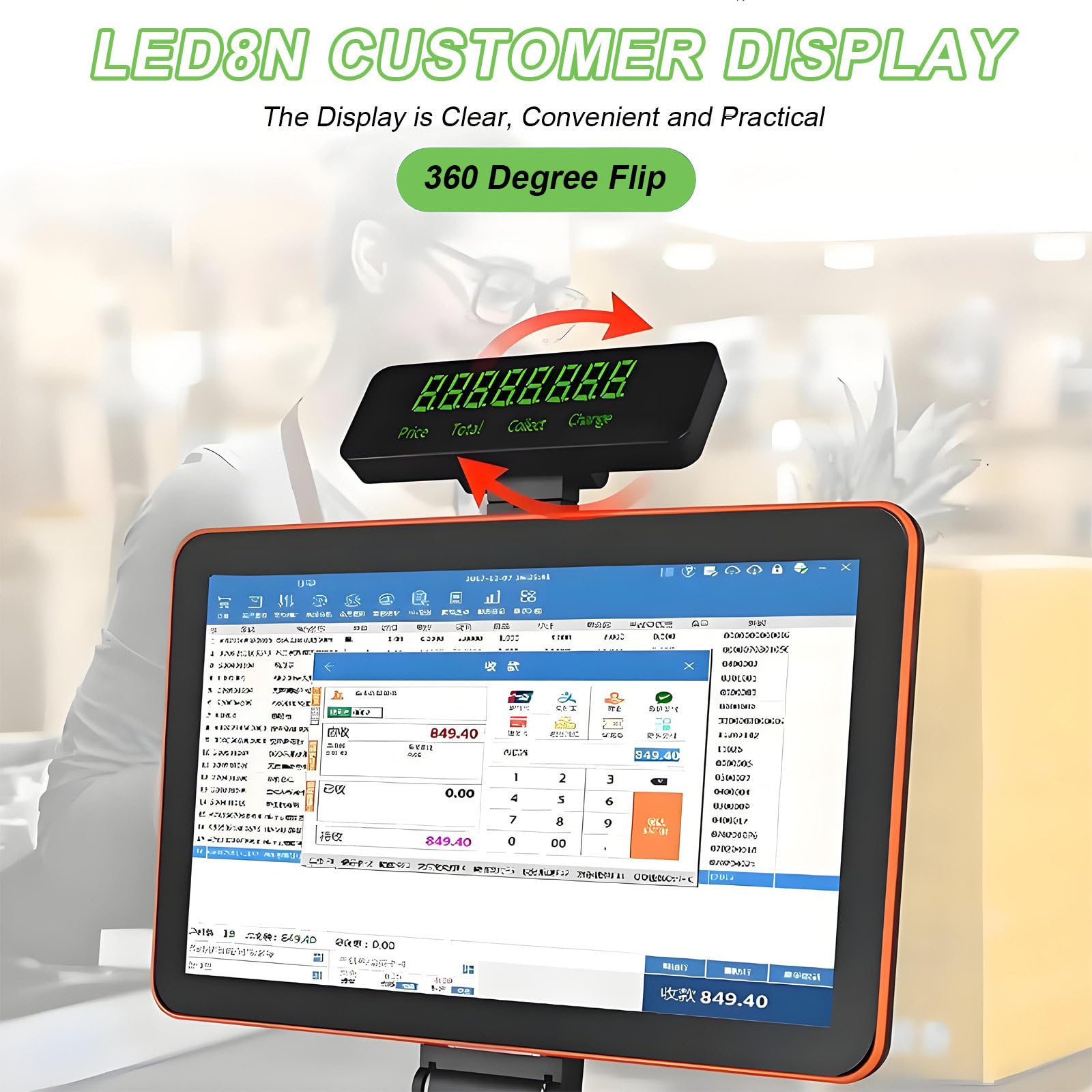 Écran Tactile 15,6 Pouces, Caisse enregistreuse, Clavier, imprimante intégrée 58 mm, Pack Complet, Terminal de Point de Vente, système de Caisse enregistreuse pour Entreprises. Orange