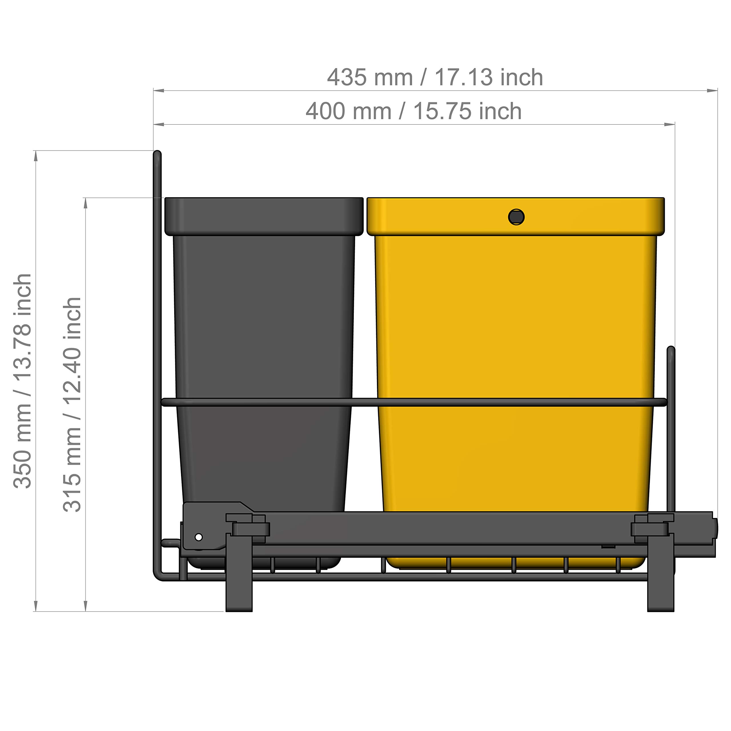 LM 64/3a Einbau Mülleimer ausziehbar mit 3 Abfalleimer (1x11L, 2x8L) in Farben anthrazitgrau, gelb, braun - Trio Mülltrennsystem für die Küche Unterschrank- anthrazit 32,8 x 43,3 x 35,4cm
