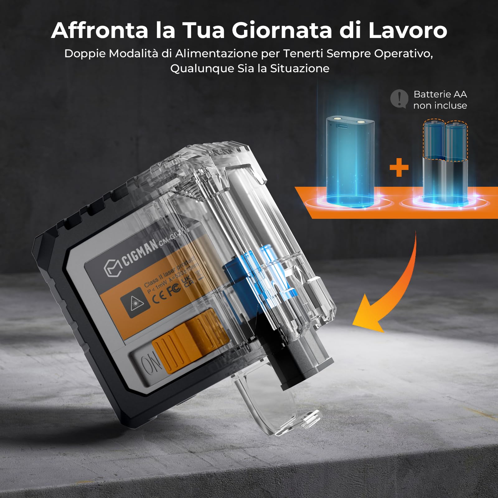 Livella Laser, CIGMAN G02 Cross Livello Laser Autolivellante a Raggio Verde Laser Orizzontale e Verticale a Linee Incrociate per la cantieri, interni, DIY.(Batteria Inclusa)