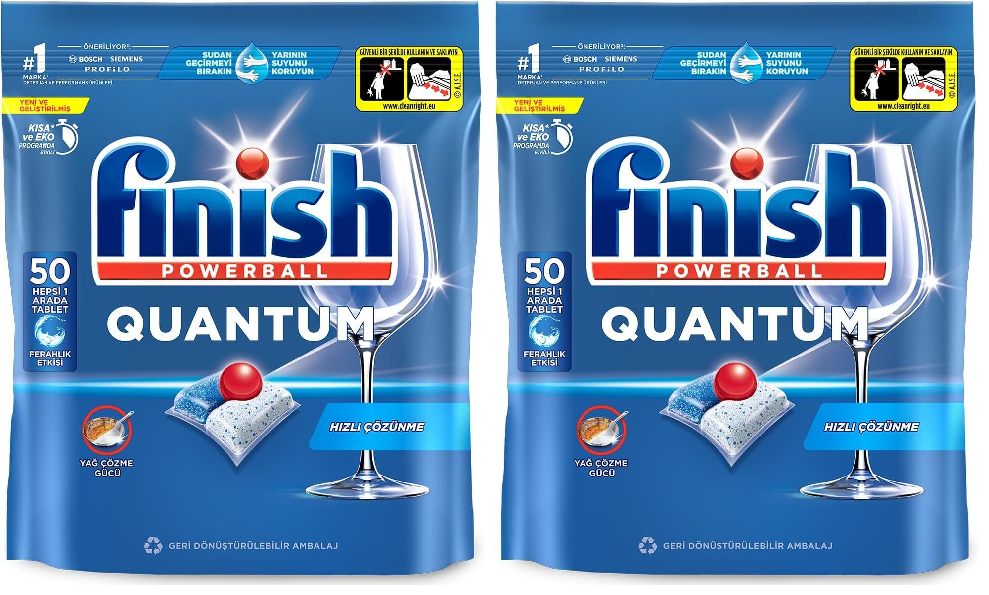 Finish Quantum 50 Kapsül Bulaşık Makinesi Deterjanı Tableti (1 x 50 Kapsül) (2 paketi)