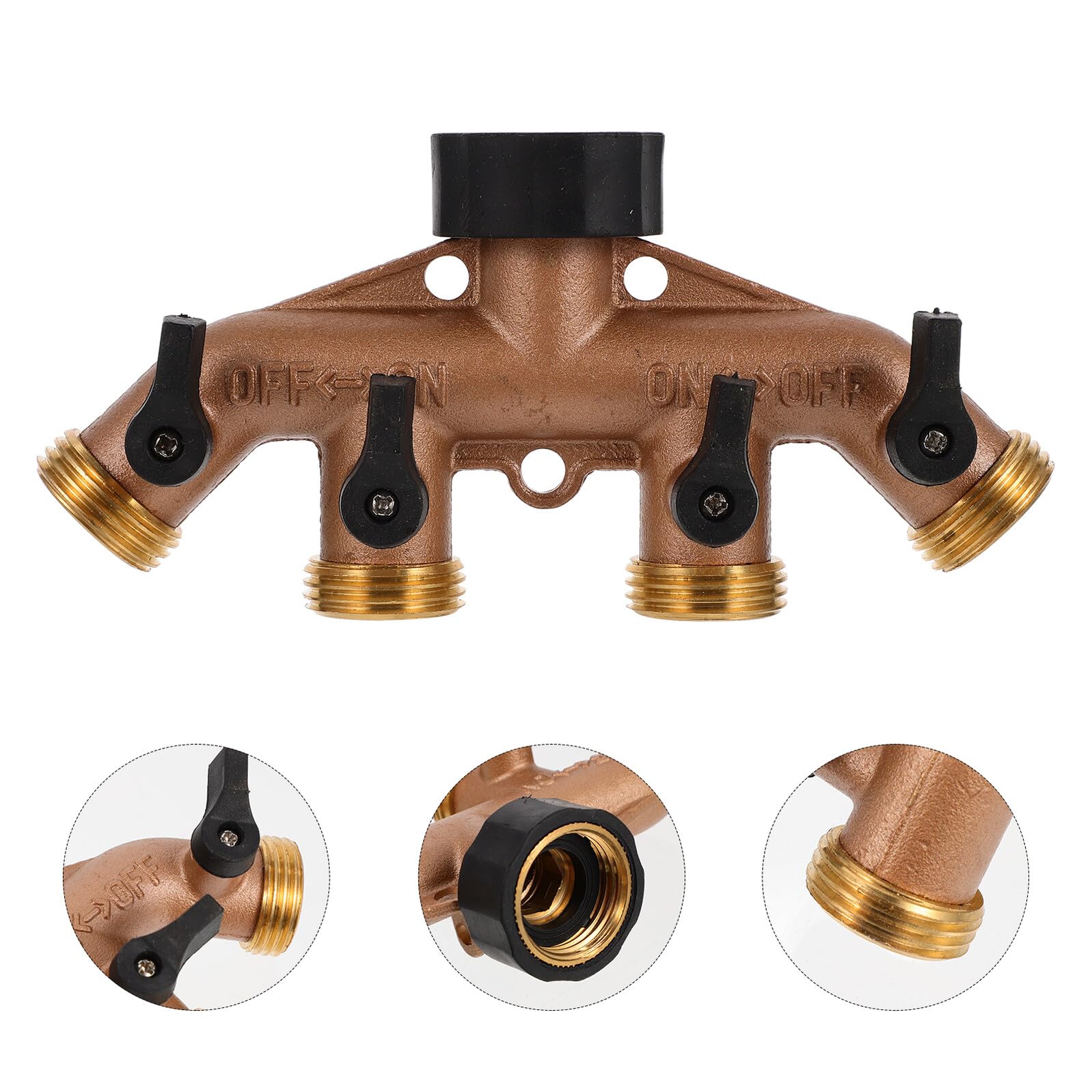 SHINEOFI Divisor de Manguera de Agua de 4 Vías de Latón Ajustable para Jardín Conector de Grifo Resistente a Alta Presión y Uso Exterior Adaptador para Control de Flujo Riego