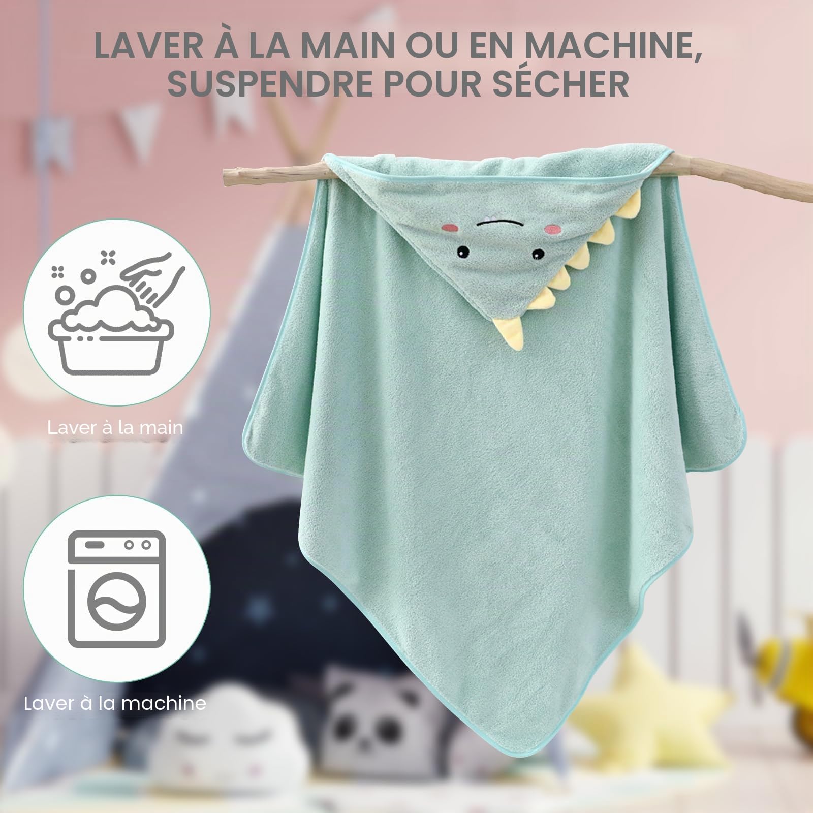 PORFOYO 3 Pièces Cape de Bain Bébé, 80 x 80cm Serviette à Capuche, Sortie de Bain, Cape de Bain Bébé à Capuche, Serviette de Bain 0-3 Ans (Vert, Bleu)