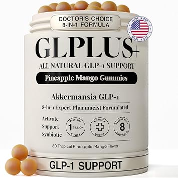 8-in-1 GLP-1 Supplement for Women and Men | Hunger & Metabolism Support Gummy with Akkermansia, Turmeric & Resveratrol, Mango Pineapple Gummy