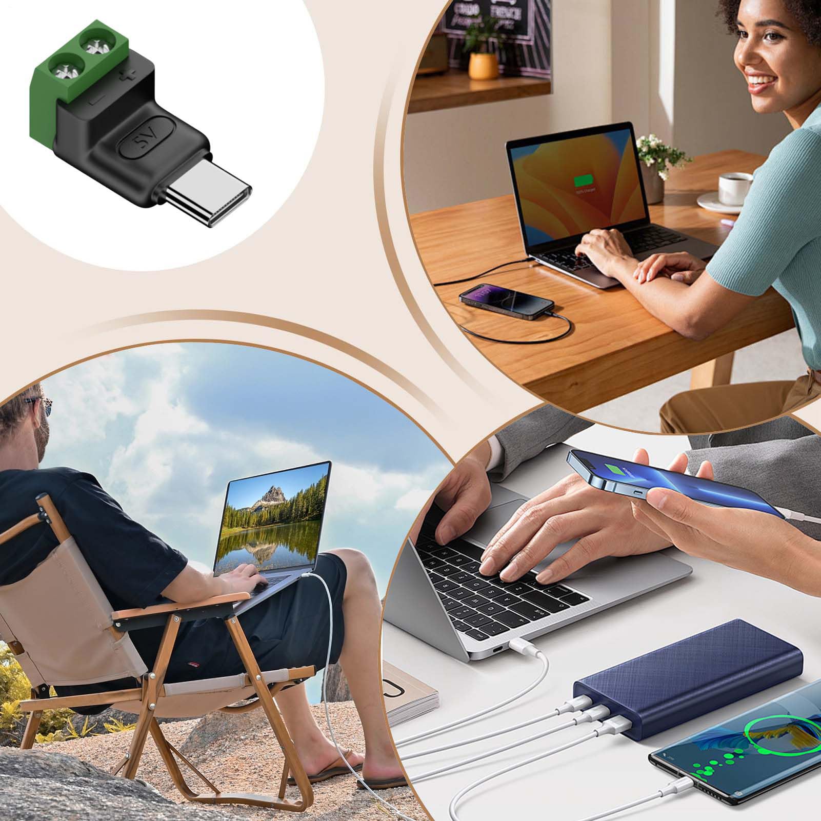Generisch Adaptateur USB de type C - mâle à 2 broches - Connecteurs sans soudure - Pour réparation de téléphones portables, tablettes, appareils photo, petits appareils ménagers