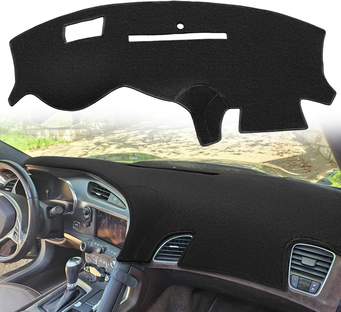 Dash Cover Mat Custom Fit for Chevy Chevrolet Corvette with Head Up Display with Light Sensor,Dashboard Cover Cap Pad Carpet Protector (Black) F325