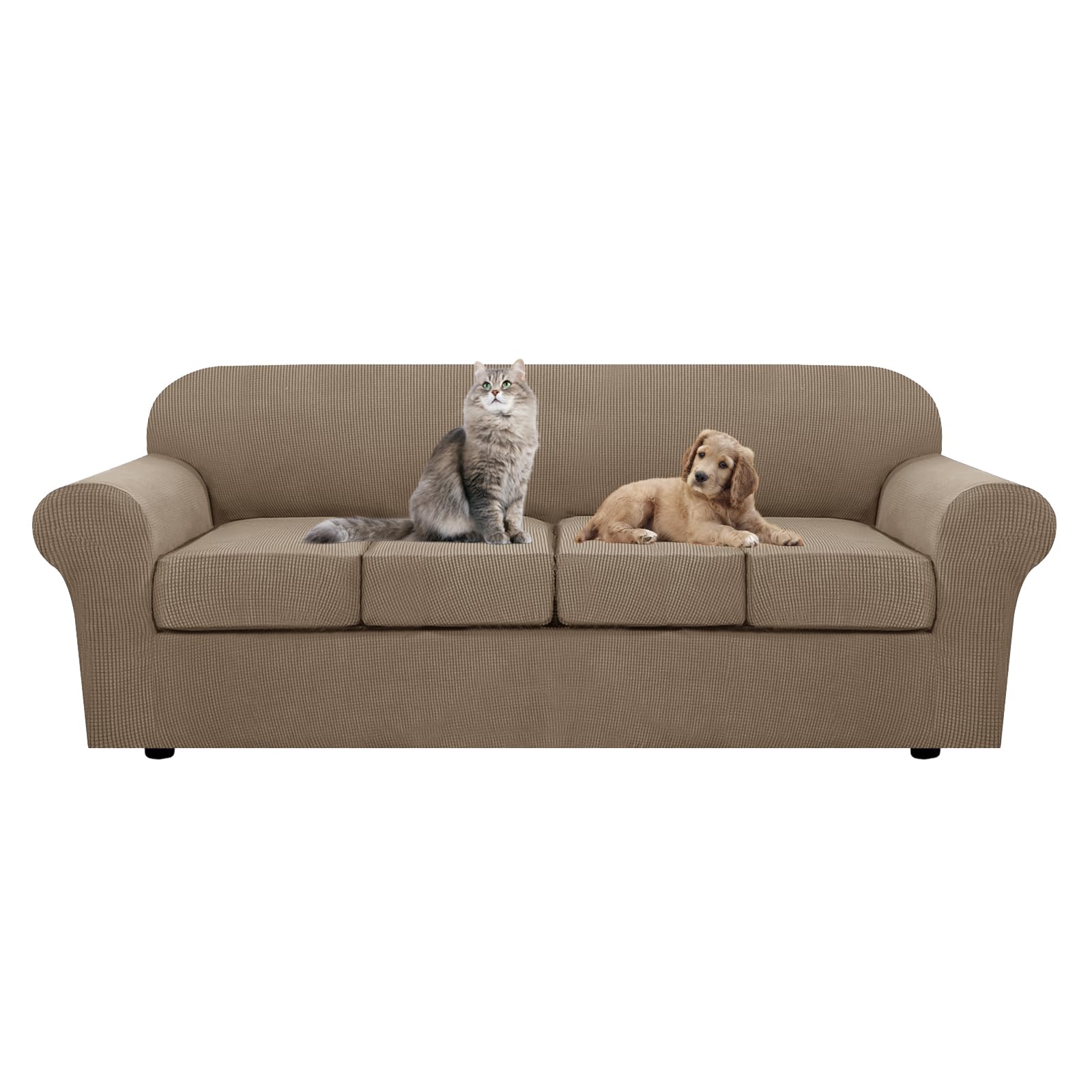 SYLC Ektorp Sofa Cover with Seat Cushions Covers and Backrests Covers Sofa Covers Stylish Stretch Jacquard Couch Slipcover Protector (Khaki,L Sofa+4 L Seats)