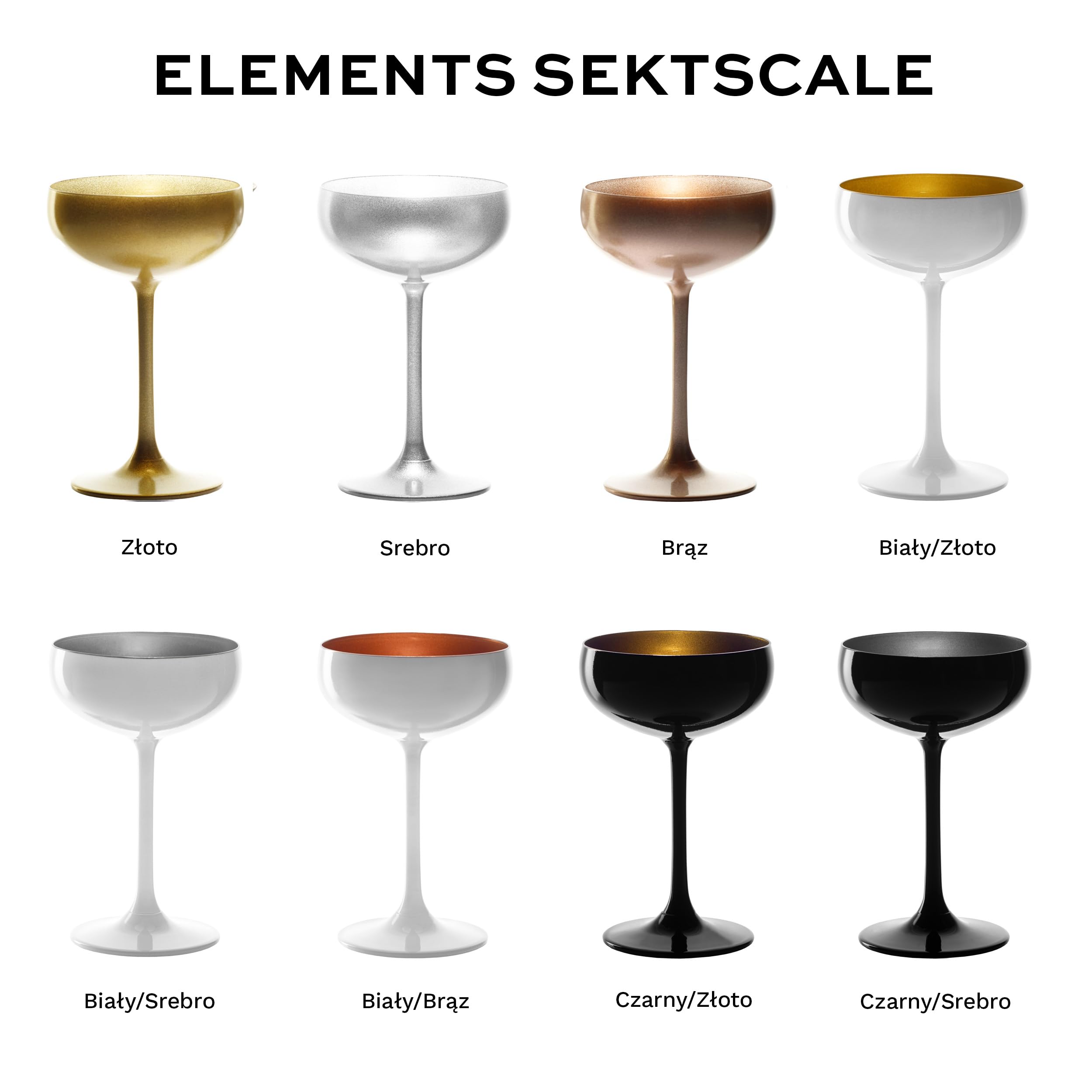 Stölzle Lausitz Kieliszki do Szampana Elements 6x230 ml – Eleganckie Kieliszki Kryształowe Czarny/Złoty – Idealne do Szampana Prosecco i Koktajli – Bezpieczne w Zmywarce i Odporne na Uszkodzenia