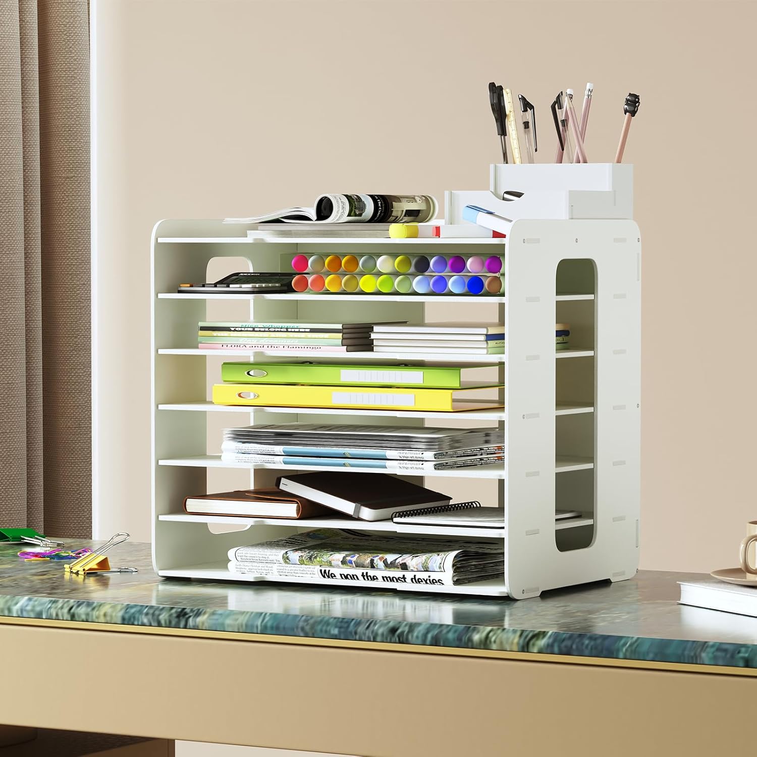 A3 Construction Paper Storage Organizer, PVC 11X17 Scrapbook Paper Organizer for Desk Space-Saving Paper Shelf Rack File Document Holder Mail Sorter Letter Tray for Classroom Home Office