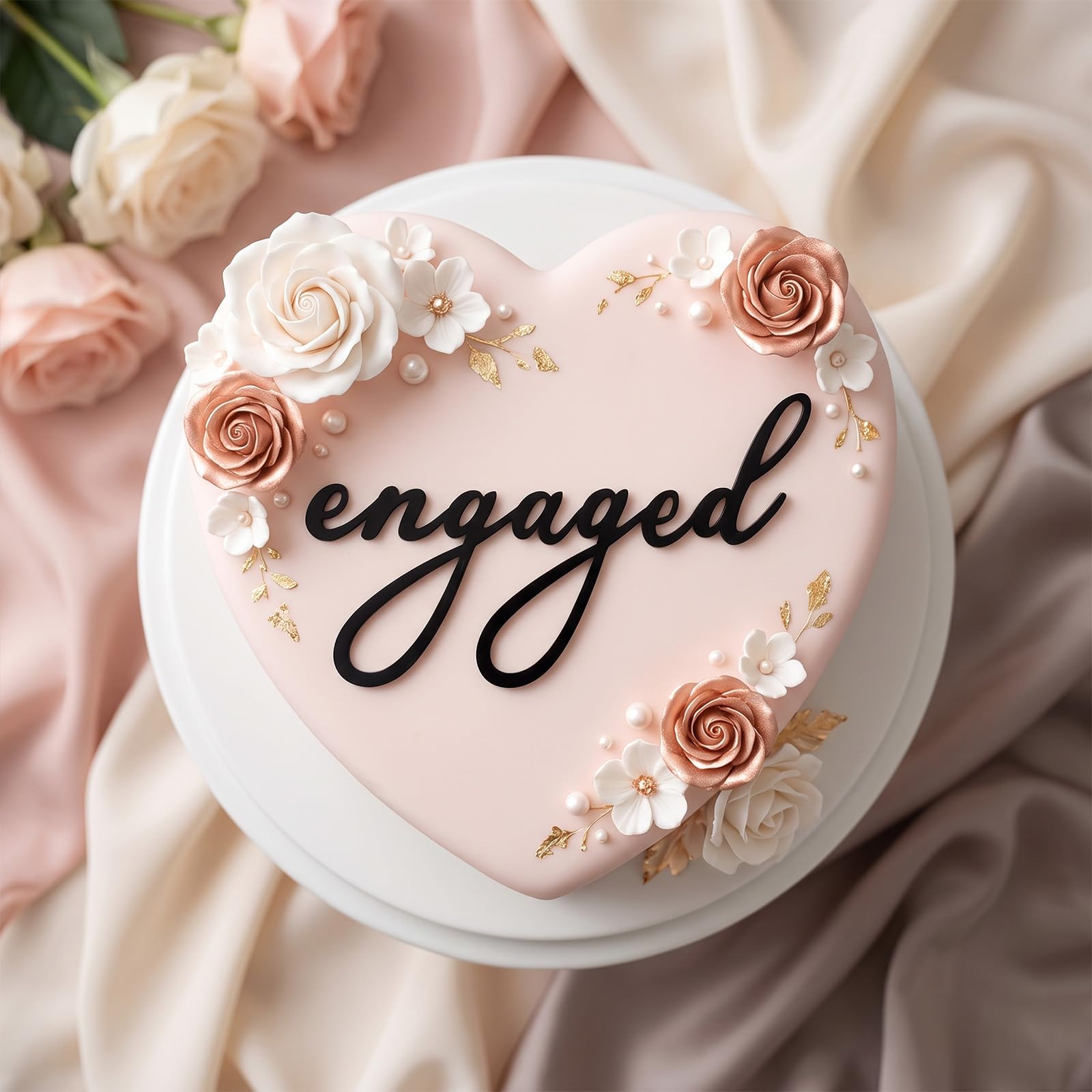 Black Acrylic Engaged Cake Topper, Rngagement Cake Topper for Wedding Party