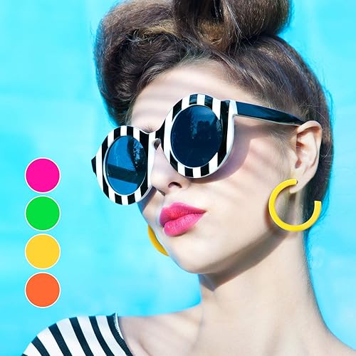 Miniatura 4 de Skylety 4 pares de aretes de neón de los años 80 para mujer, aretes colgantes retro de los años 90 para fiesta de los años 80, accesorios de disfraz