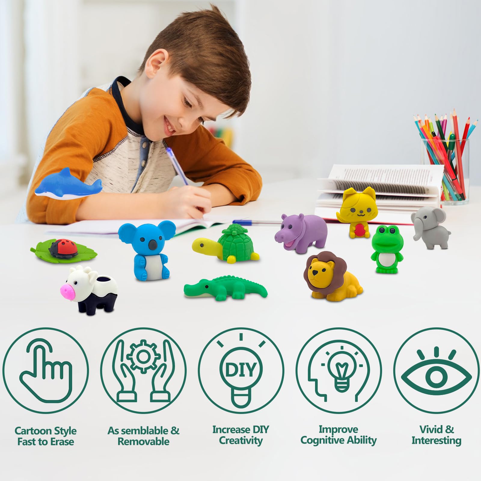 36 Gomme Cancellino Bambini - Forme Animali 3D Divertenti - Per Feste E
