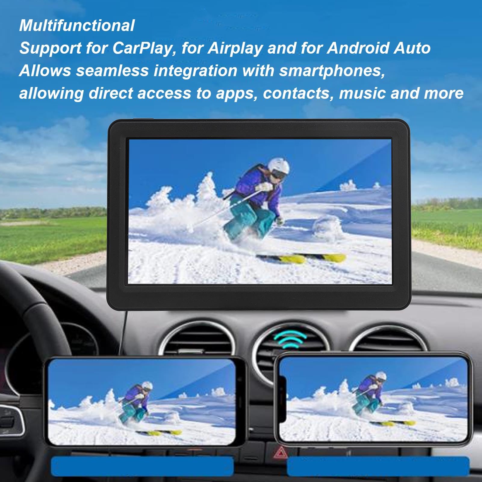Samochodowa Nawigacja GPS Bezprzewodowy 7-calowy Ekran Dotykowy HD System Nawigacji Podwójny Tryb WiFi dla Kierowców ABS Metal Black