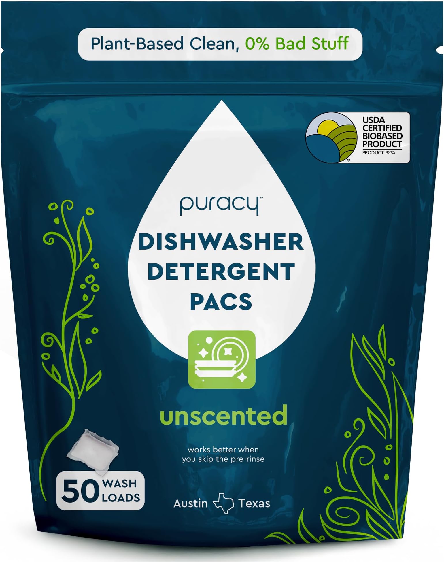 Puracy Dishwasher Pods, Natural Dishwasher Detergent, Free & Clear Dish tabs - Enzyme-Powered, Spot & Residue Free - TikTok Trend Items, Must Haves from TikTok Made Me Buy It (Free & Clear, 50 Count)