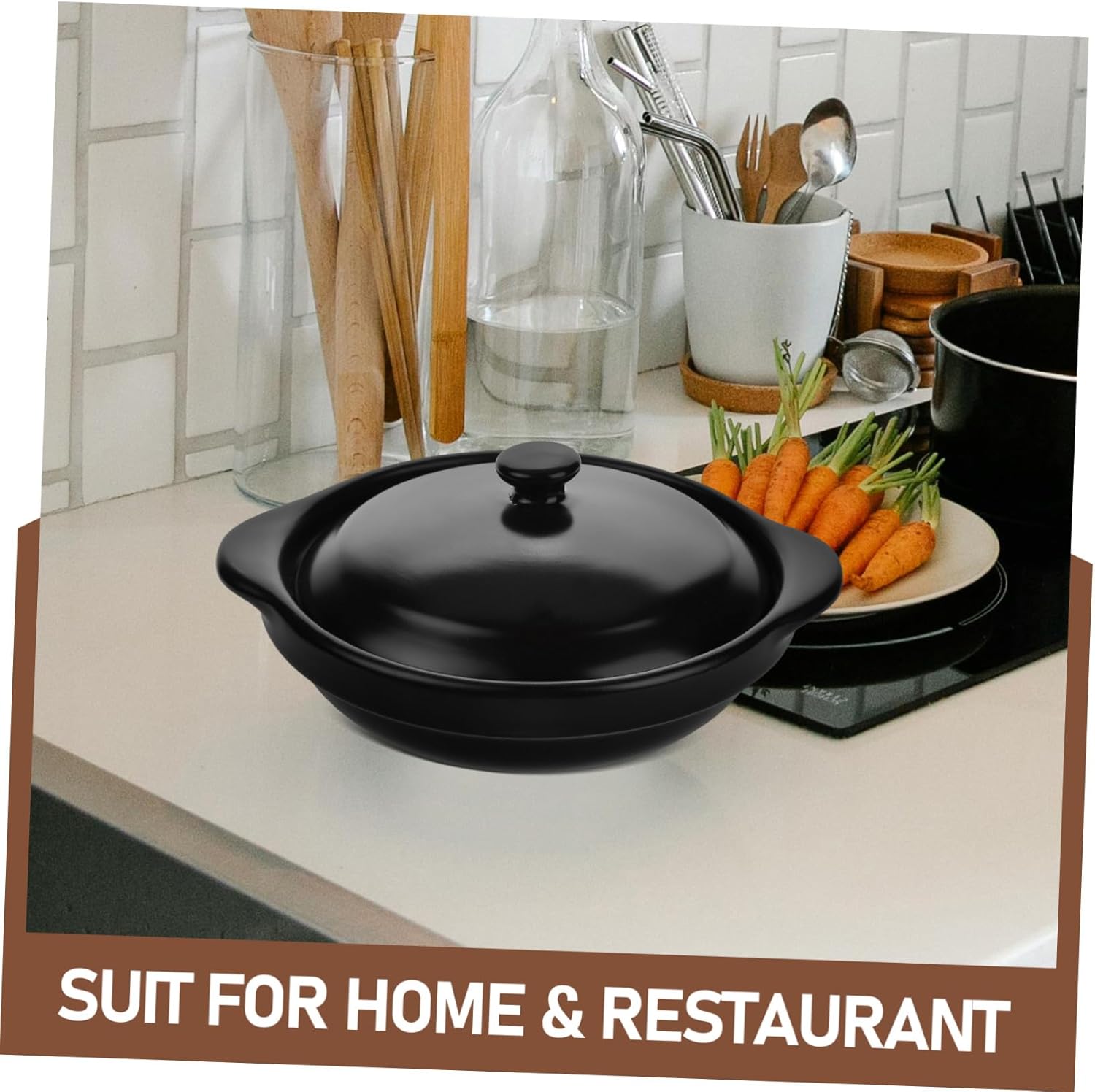 OUNONA Japanese Style Ceramic Cooking Pot with Lid Stove Top Griddle Compatible Small Braised Chicken Casserole for Home Kitchen Smooth Surface with Thick Handle for Easy Handling