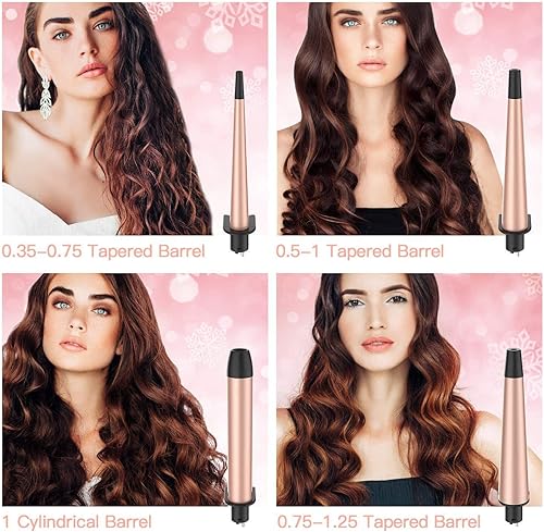 Miniatura 9 de USTAR Varita rizadora 5 en 1 para cabello largo, barriles de cerámica intercambiables de 0.35 a 1.25 pulgadas, rizador de viaje de doble voltaje con