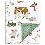 HOMRITAR Baby Blanket for Boys Girls Soft Plush Minky Toddler Blanket with Double Layer Dotted Backing, Cute Farm Cow Multicolor Printed 30 x 40 Inch (75 x 100 cm)