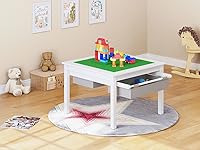 Vista 7 de UTEX 2 in 1 Kids Construction Play Table with Storage Drawers and Built in Plate (White)