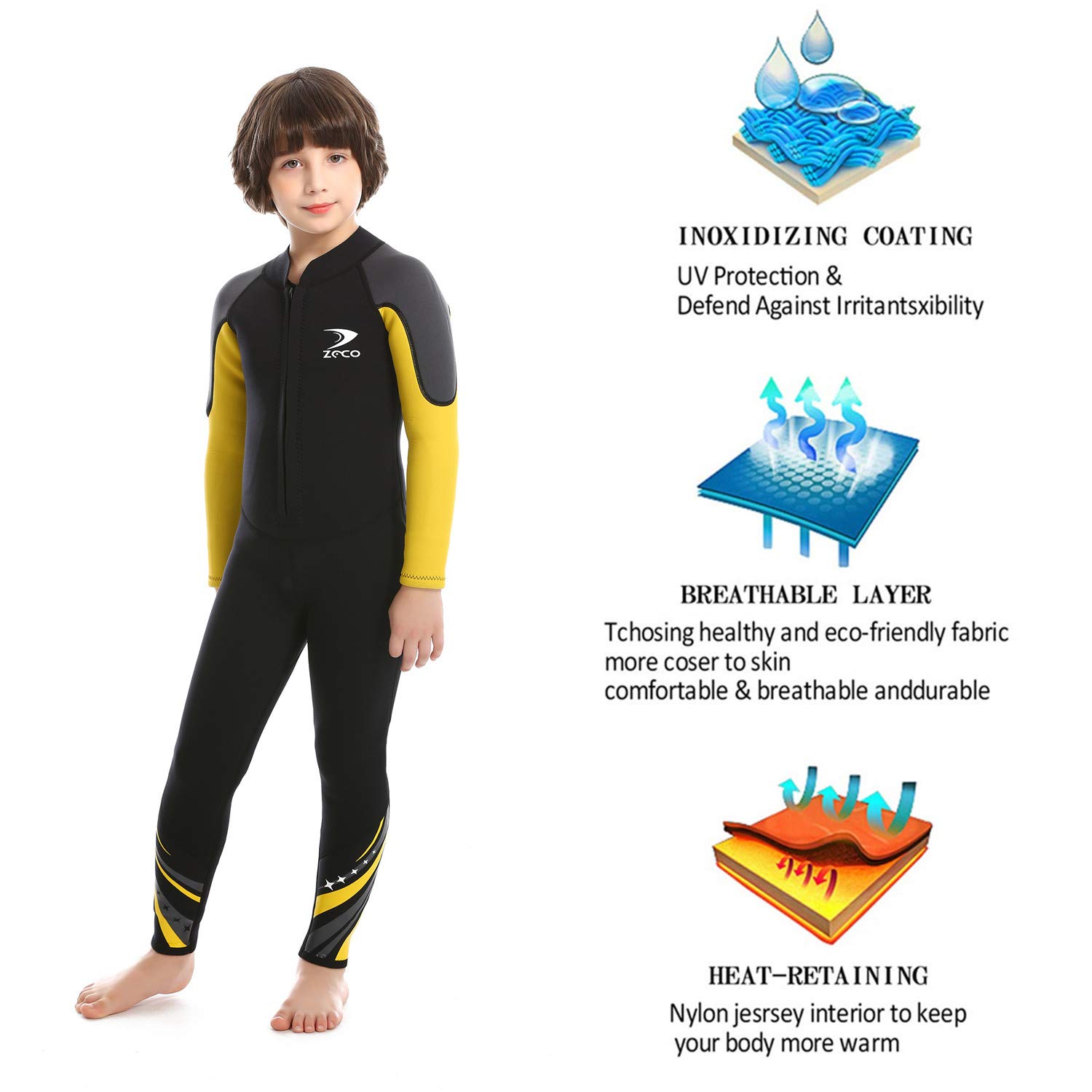 Muta per bambini ZCCO, costume da bagno termico in neoprene da 2,5 mm, tute umide da ragazzo e ragazza per bambini, caldo, manica lunga, costume da bagno per immersioni, nuoto, surf