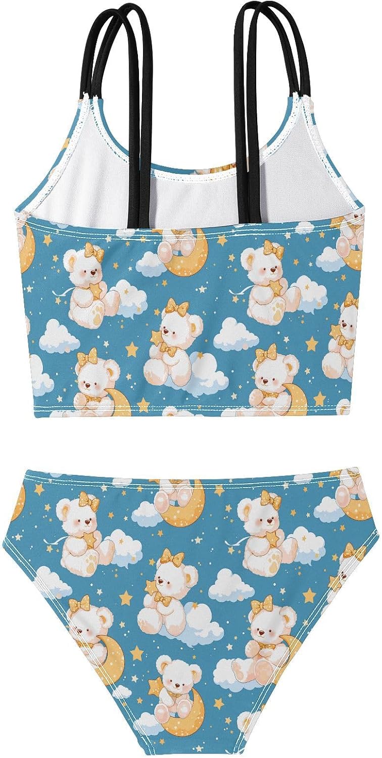 visesunny Girls Two Piece Swimsuits Yellow Bow Bear Girl's Bikini Sets Bathing Suits for Girls Size 5-12Y
