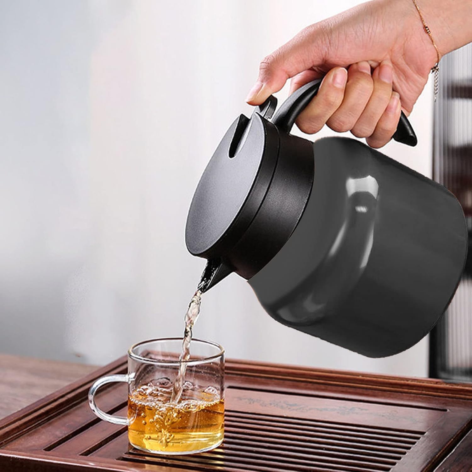 Coffee Carafes For Keeping Hot, Coffee Carafe Insulated, Thermal Coffee Carafe Tea Pot, Stainless Steel Vacuum Insulated Coffee Tea Dispenser Tea Water Separation with Removable Tea Infuser (Black)