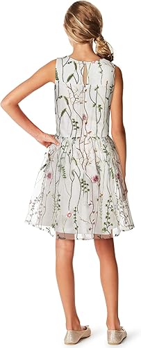 Vista 3 de Calvin Klein - Vestido de fiesta sin mangas para niña, silueta ajustada y acampanada, cuello redondo y cierre de cremallera trasera