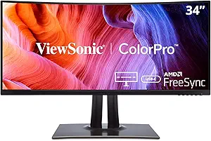 ViewSonic VP3481a 34-Inch WQHD+ Curved Ultrawide USB C Monitor with FreeSync, 100Hz, ColorPro 100% sRGB Rec 709, 14-bit 3D LUT, Eye Care, 90W USB C, HDMI, DisplayPort for Home and Office,Black