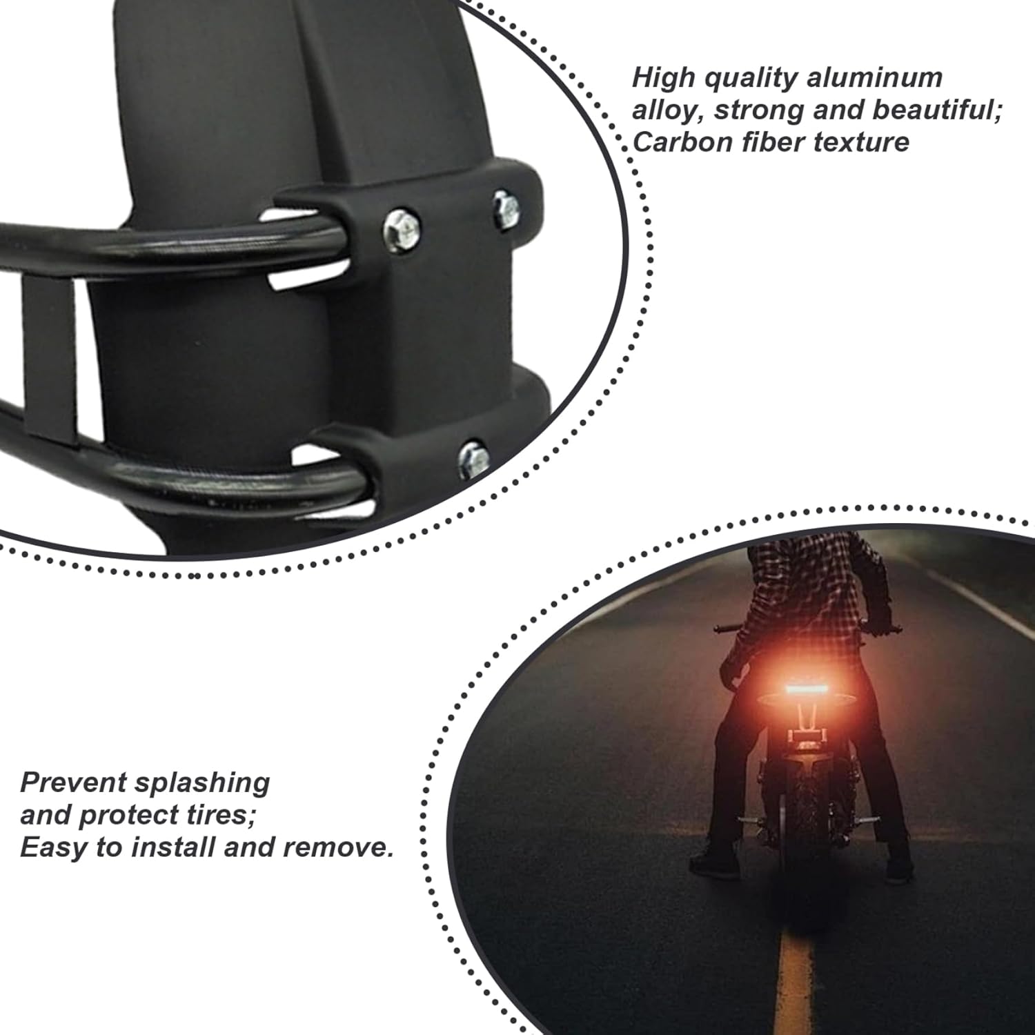 Motorcycle Parts, Motorcycle Mud Guard for Rear Tire 7.5x12 Mud Guards with Mounting Bracket Replacement Modification Plastic Mudguard for Motorbike, Mudguard, Black