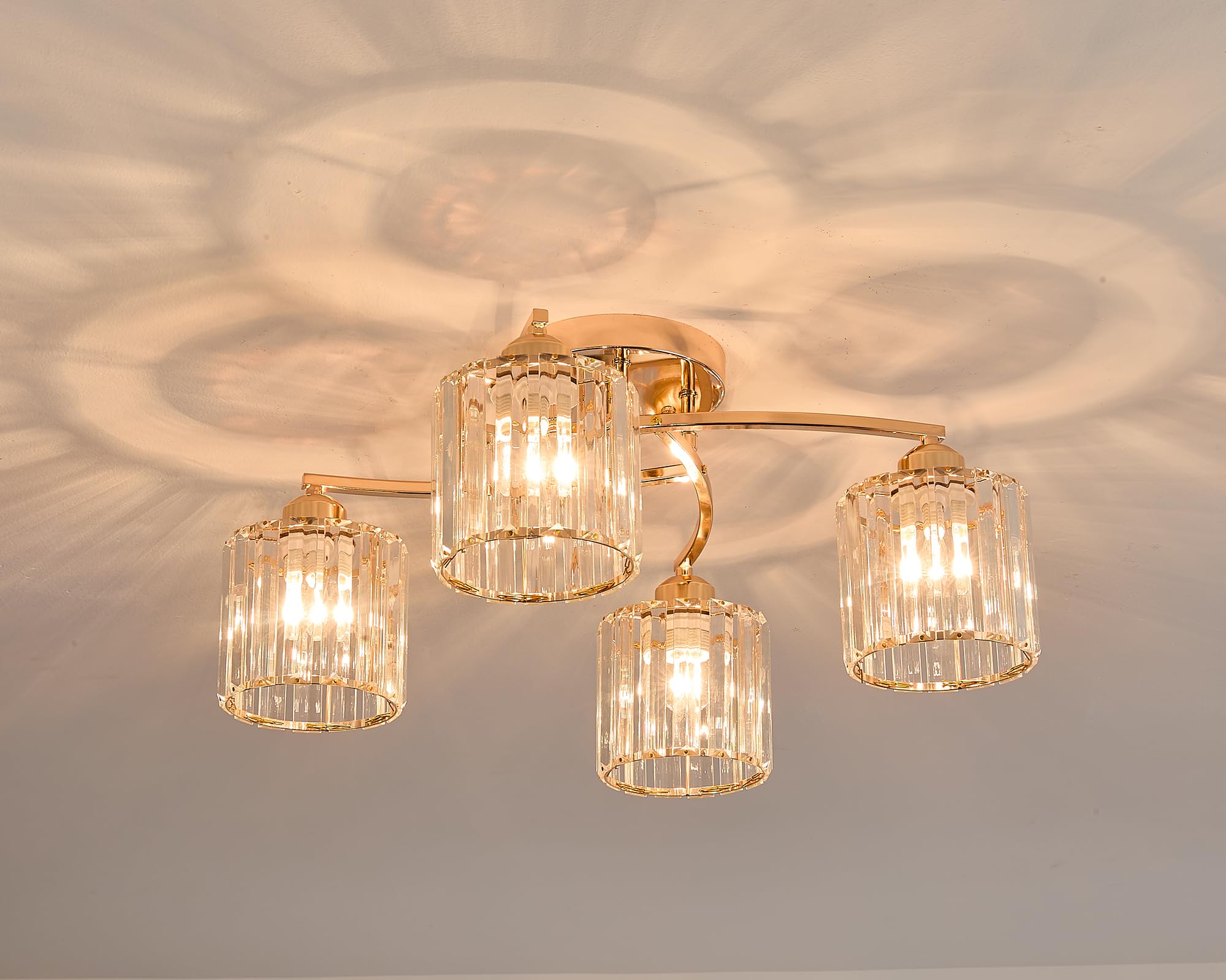 ALYRTESPL Modern Chandelier, 4 Lights Ceiling Light Glass Shades Ceiling Lighting Fixture for Bedroom, Living Room,Dining Room, Kitchen,Hallway (Golden)