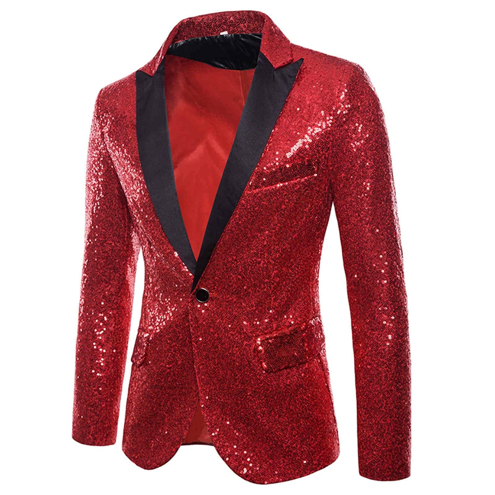 Generisch Sakko Chaqueta de hombre con lentejuelas para hombre, chaqueta de traje, chaqueta deportiva para fiesta, traje de lentejuelas, corte ajustado, disfraz de esmoquin, chaqueta de esmoquin