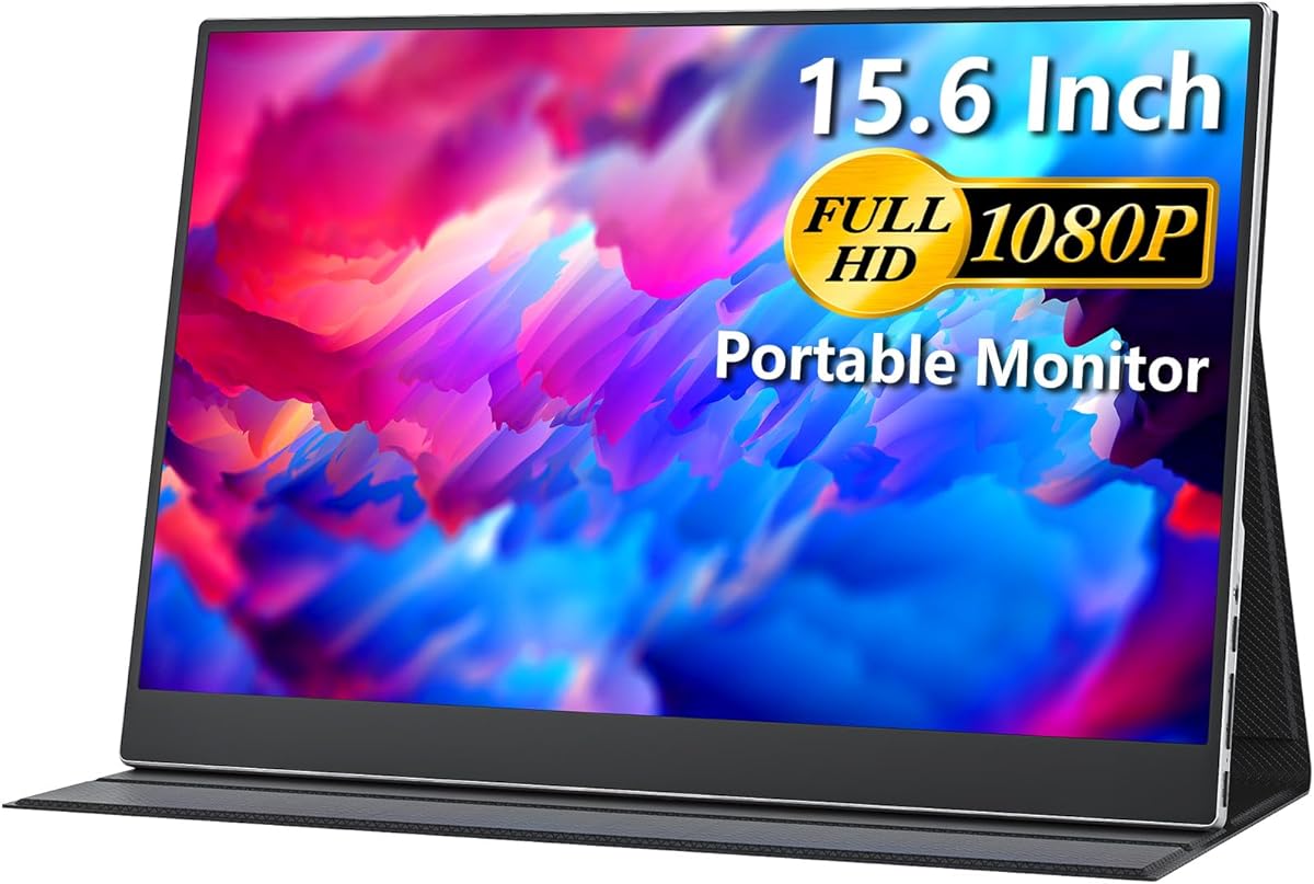 cocopar Portable Monitor 15.6 Inch 1080P FHD 60Hz 85% sRGB Travel Monitor with Speaker HDMI USB-C Second Screen for Laptop MacBook Surface PC Xbox PS4/5, VESA Mountable, with Full Cover Stand