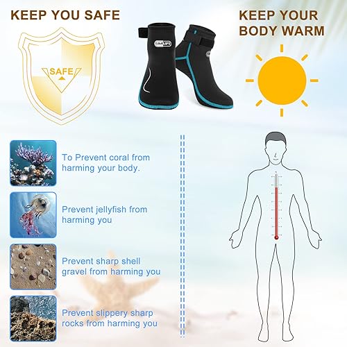 Miniatura 17 de Calcetines de neopreno, calcetines de agua de 0.118 pulgadas para mujeres y hombres, calcetines de buceo para voleibol de playa, esnórquel, surf