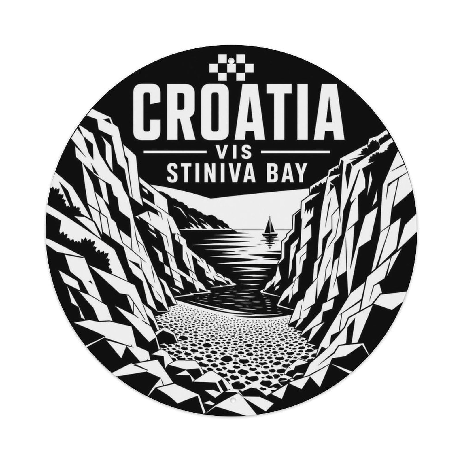 Vis Stiniva Bay Croatian High Contrast Island Travel Metal Tin Sign Plaque Wall Decor for Cafe, Man Cave, Club Bar, Office, Home Garden Round Metal Poster 8x8Inch