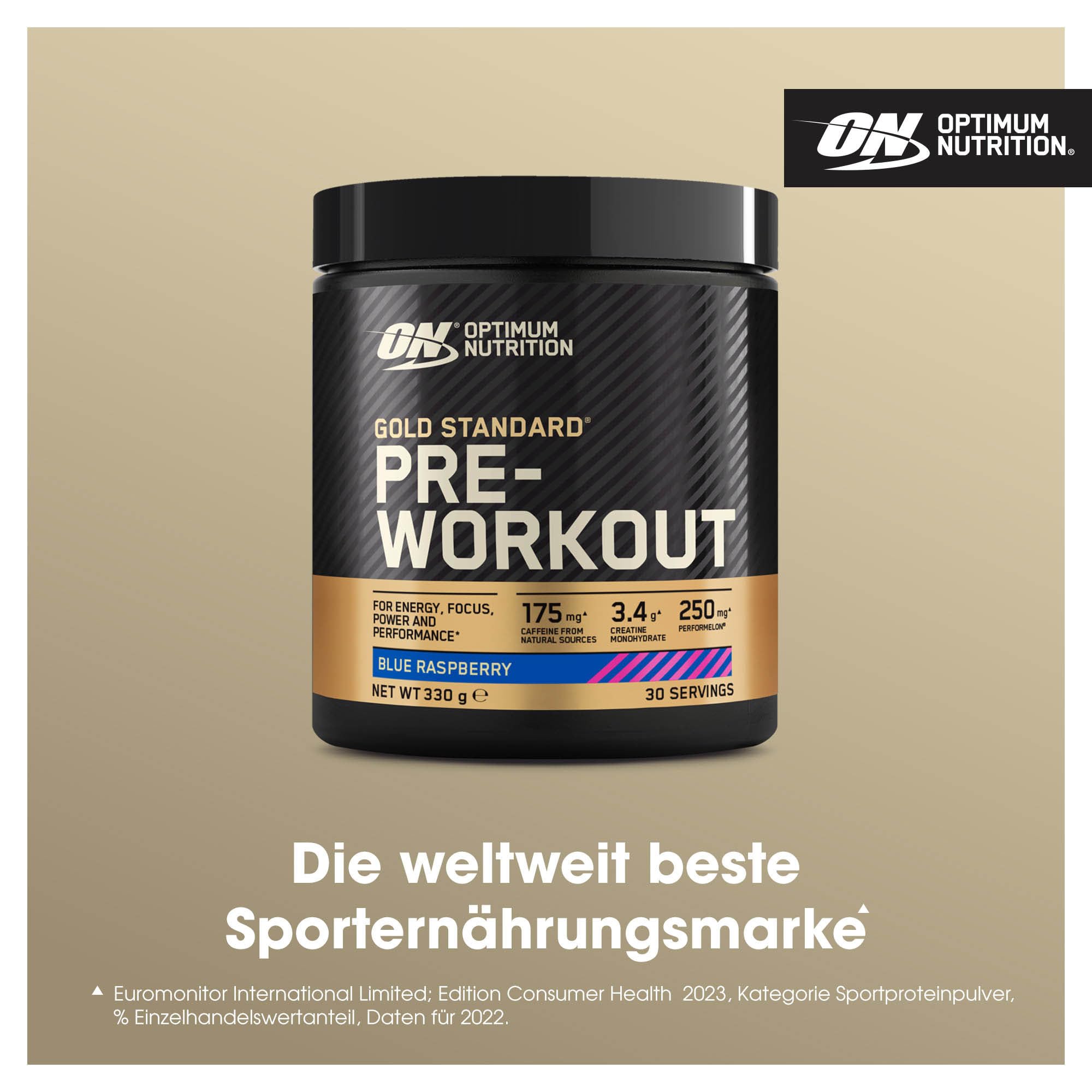Optimum Nutrition Gold Standard Pre-Workout Energy Drink Pulver, Geschmack Blue Raspberry, 330g, 30 Portionen