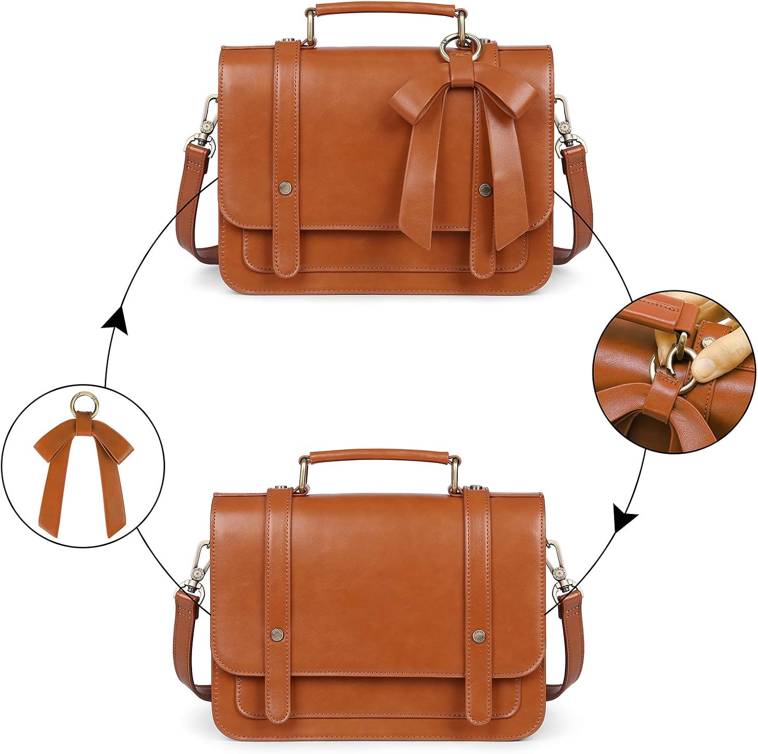 Miniatura 5 de ECOSUSI Pequeñas bolsas cruzadas vintage bolsa de trabajo de cuero vegano con lazo desmontable