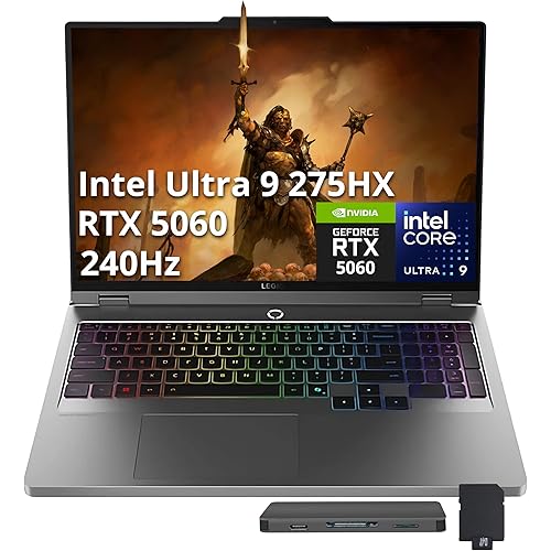Lenovo Legion 5 16" WQXGA 240Hz Gaming Laptop, Intel Ultra 9 275HX, NVIDIA GeForce RTX 5060 8GB GDDR7, 64GB DDR5, 2TB SSD, 24-Zone RGB Backlit Keyboard, WiFi 7, Win 11, Gray, 512GB Docking Station Set