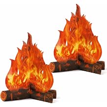 2 Set Fake Fire 12 Inch 3D Fake Campfire Flame Decoration Paper Artificial Cardboard Fireplace Campfire Centerpiece Artificial Realistic Fire Props for Camping Beach Campfires Party Decorations