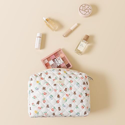 Miniatura 4 de HBselect Bolsa de maquillaje de 3 piezas para mujeres, bolsa organizadora de maquillaje de viaje grande de algodón, bonita bolsa de aseo de flores
