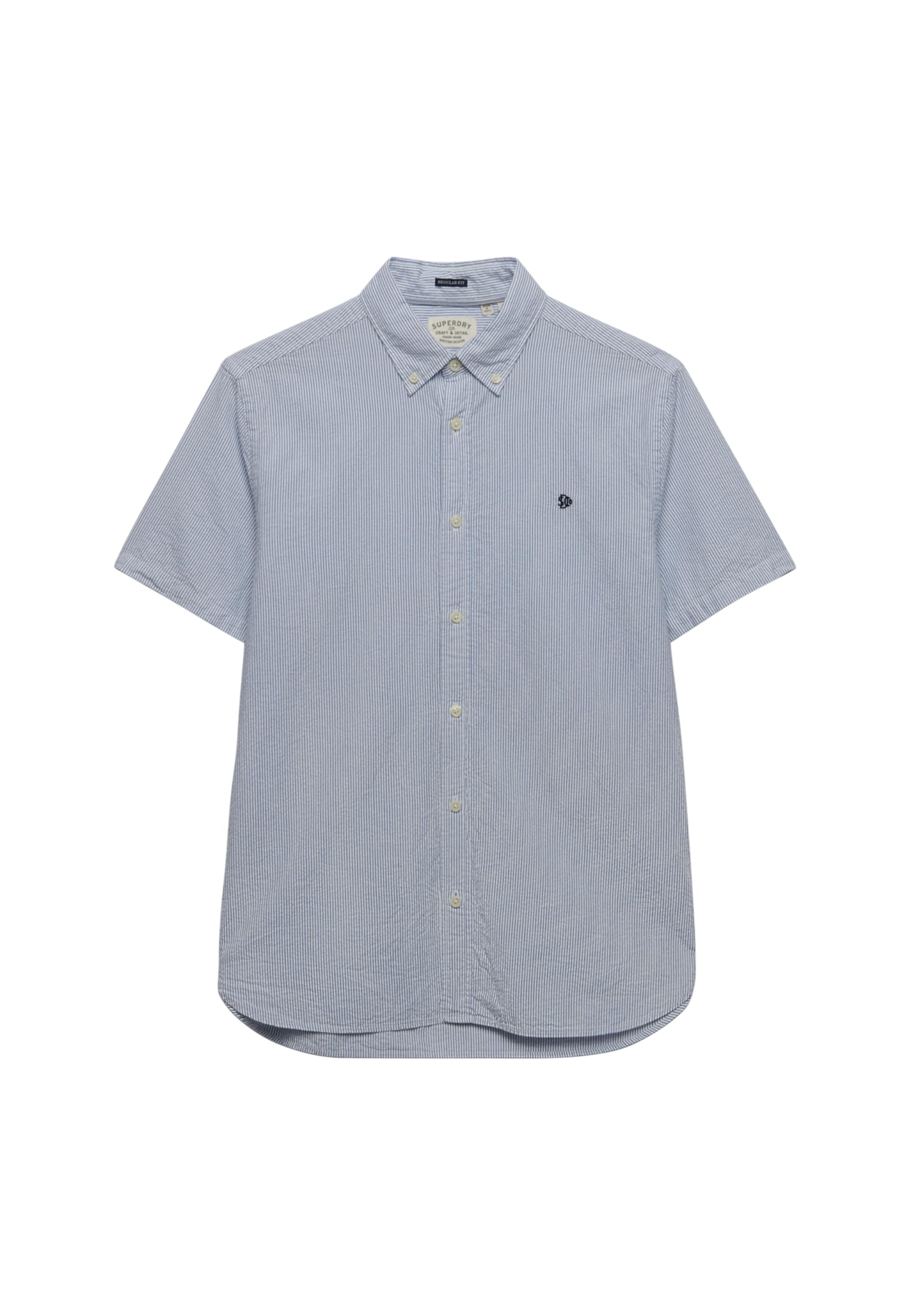 Superdry Men's Classic Seersucker S/S Shirt, Cream/Blue, 3XL