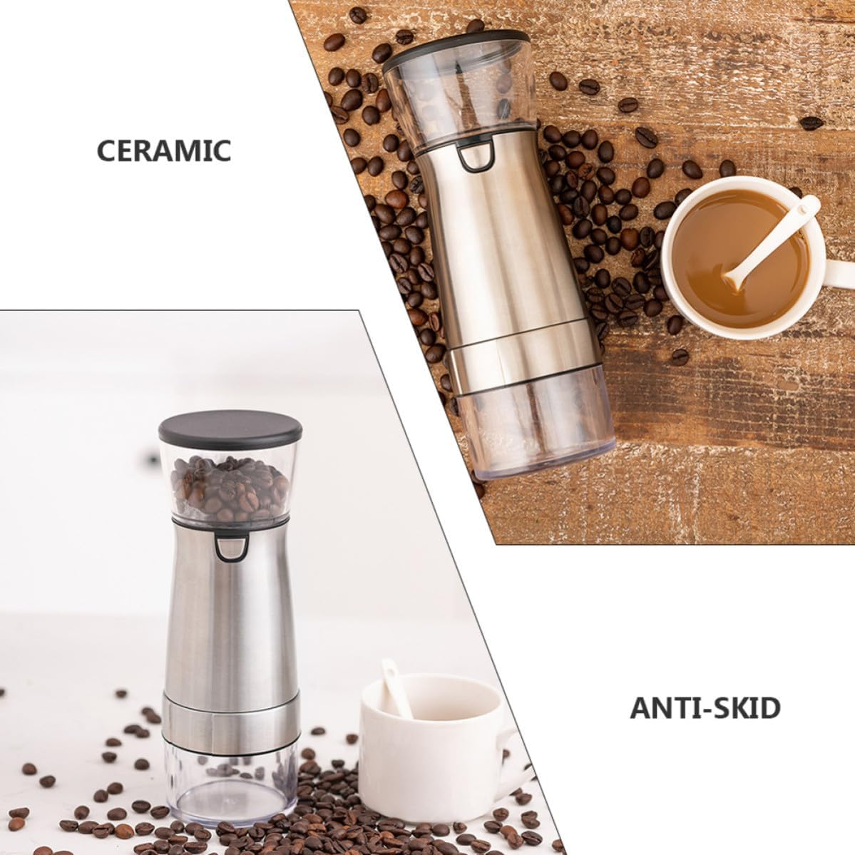 Uonlytech Electric Coffee Bean Grinder Fifth Gear Adjustment with Ceramic Core and Stainless Steel Body, Built-in Large Capacity Battery, USB Rechargeable for Precise Grinding, for