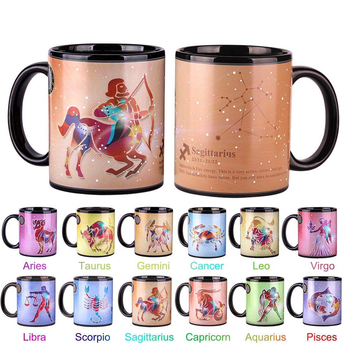 Heat Changing Constellation Mug 12 OZ Color Changing Mug with Gift Box for Women/Men-Sagittarius