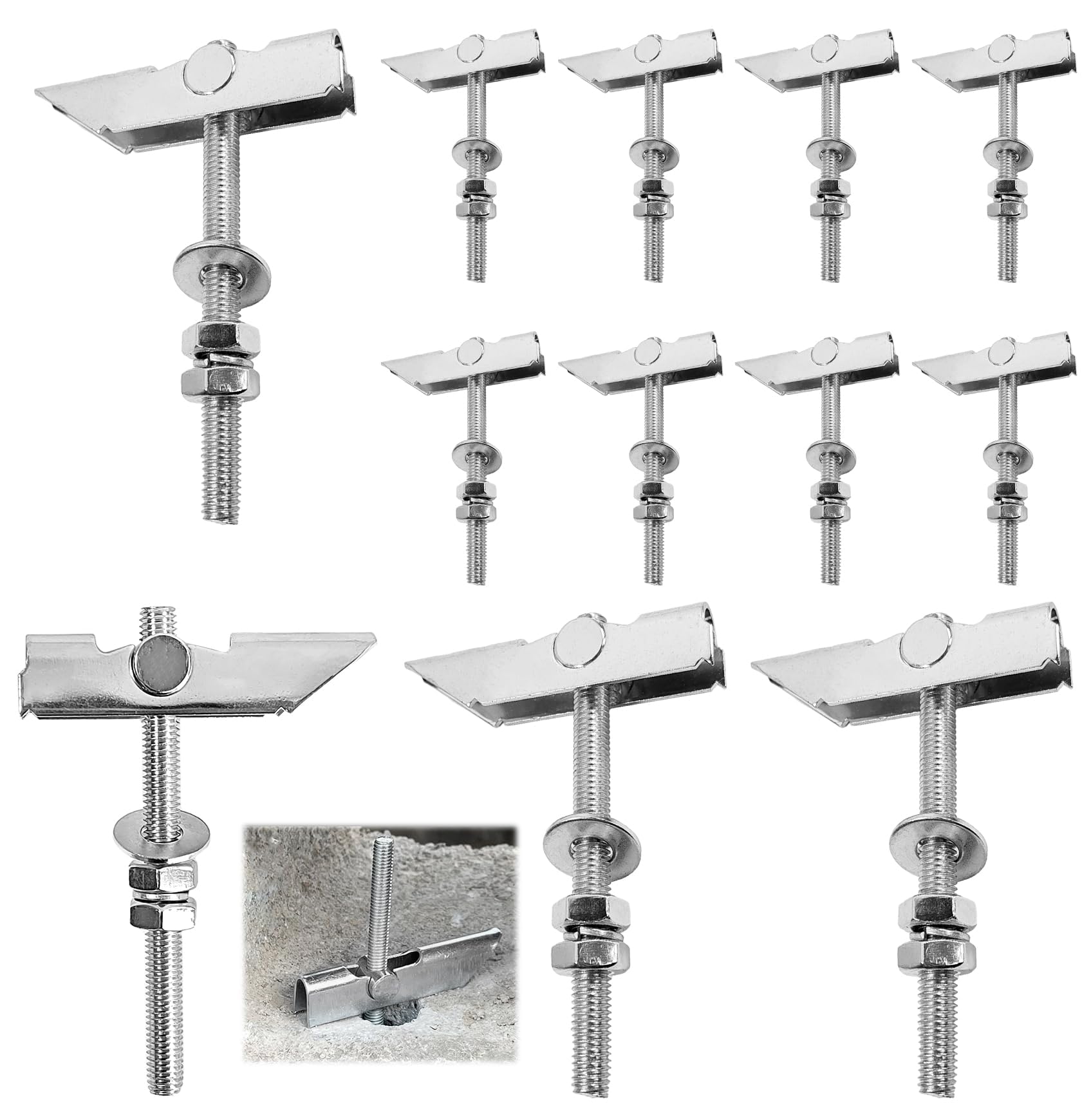 12 Pièces Crochet Plafond, M8 x 100 mm Chevilles Placo Beton Charge Lourde, Fabriqué en Acier au Carbone Galvanisé, Cheville pour Parpaing Creux, Convient aux Murs et Plafond