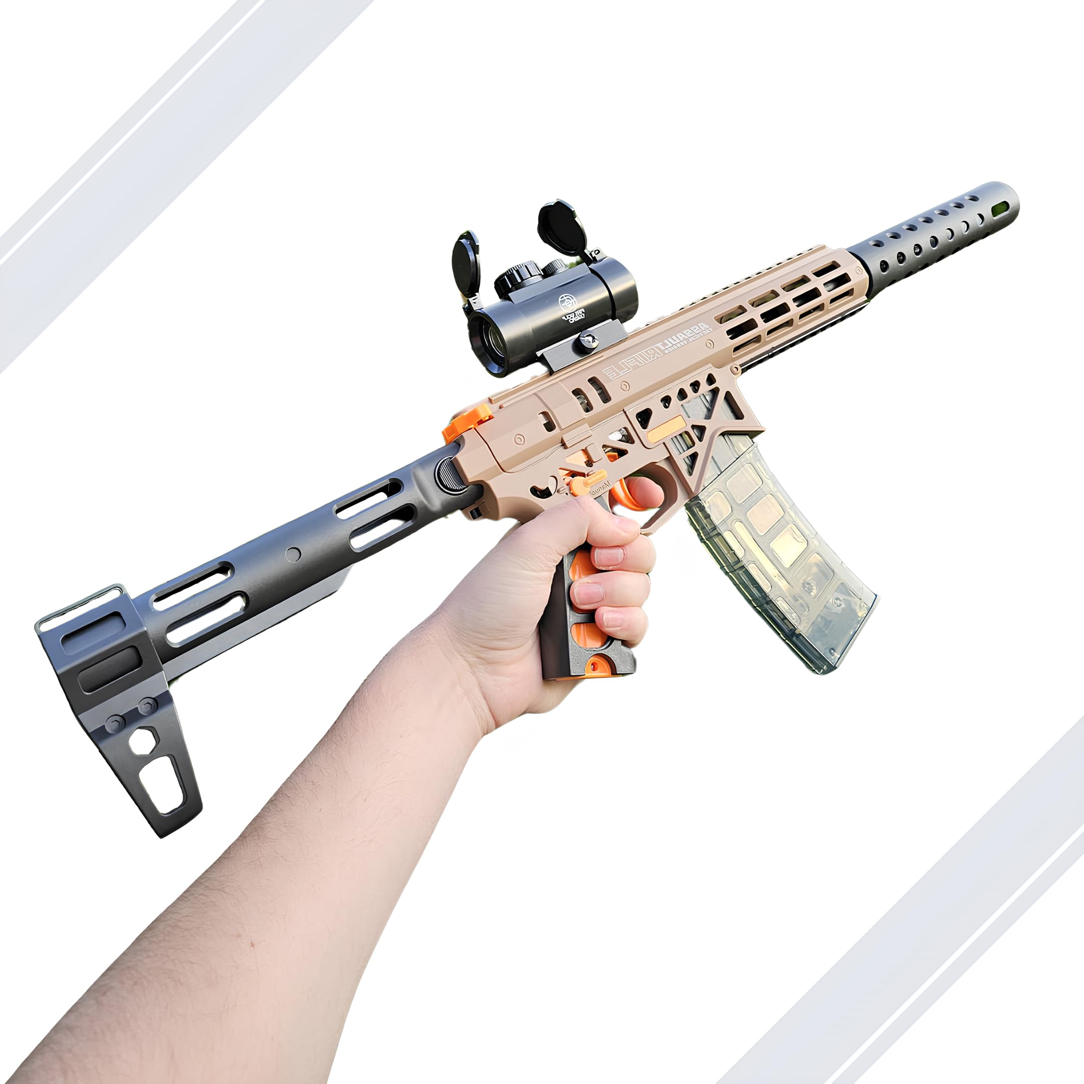 Gel Blaster Gun MK7 – Pistolet à Bille Eau Electrique Automatique – Accessoires & Lunettes – Watersoft Puissant Fusil Arme Mitraillette - Adulte Gelfire Water Gun (Marron)
