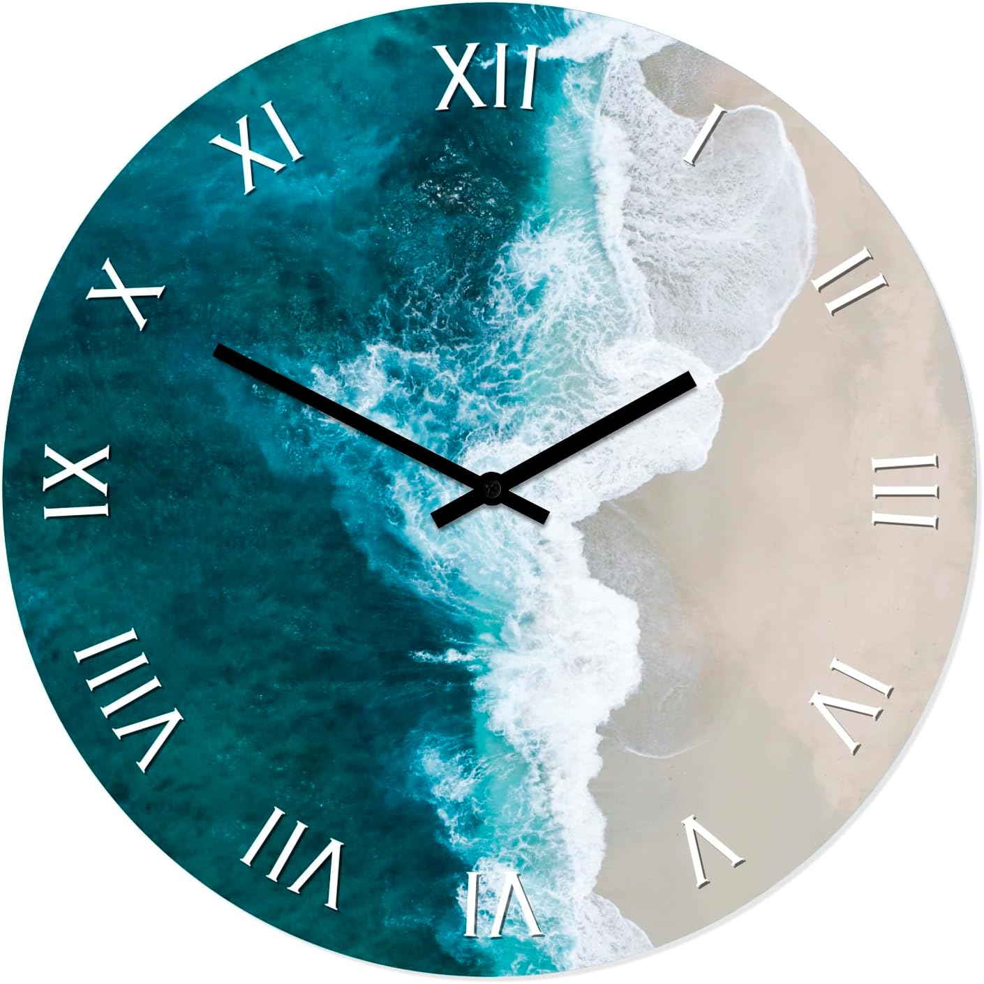 Soul Décor Blue Beach Waves Wall Clock, Silent NonTicking