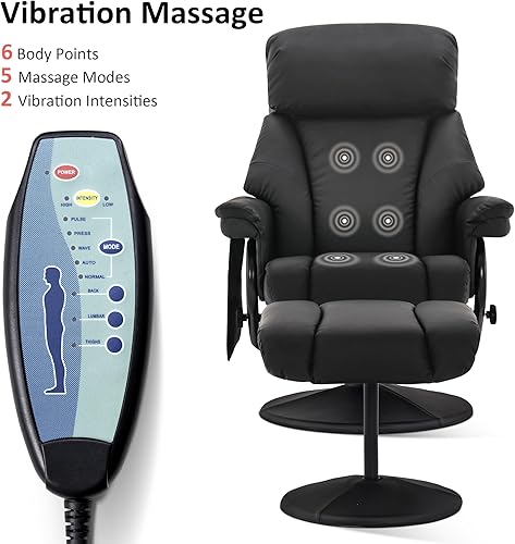 Miniatura 42 de MCombo Silla reclinable giratoria con otomana, silla de TV con masaje por vibración, ideal para RV espacio pequeño, sala de estar y dormitorio 4539