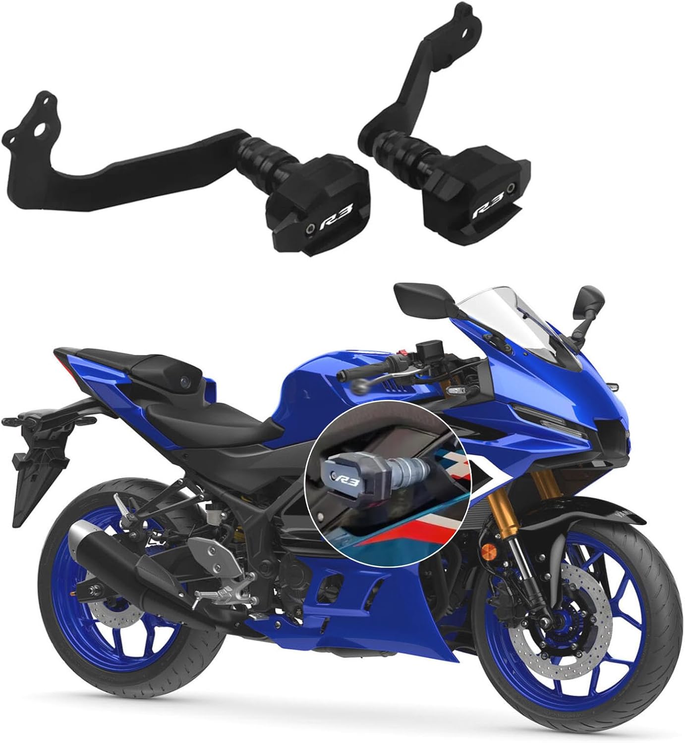 Suitable for YZF-R3 YZF-r3 2026 2025 2024 Motorcycle Accessories Anti-Fall Protection Frame Slider Fairing Anti-Collision pad Protector (Black)