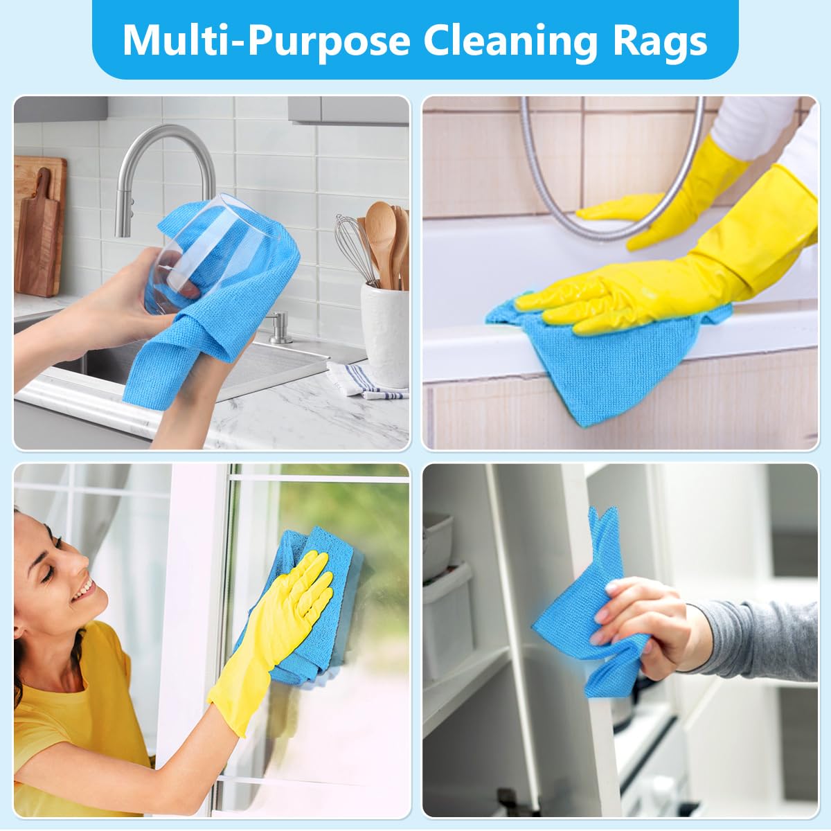GLIMGLINT Paño de limpieza de microfibra, paquete de 100 trapos de limpieza, sin pelusas, toallas de papel reutilizables ultra absorbentes para el hogar, cocina, coche, garaje o tienda, trapos de