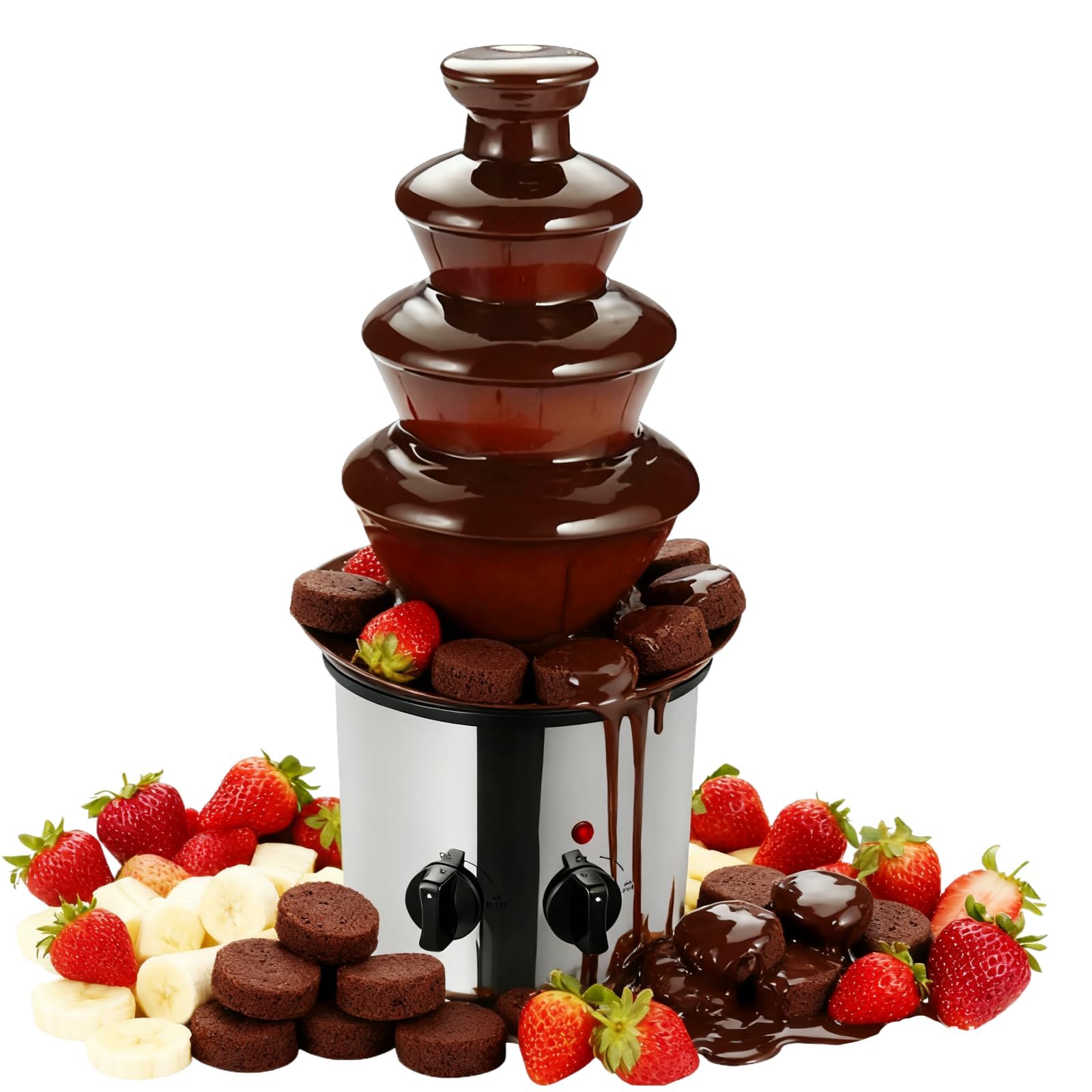 Fuente de chocolate de 4 pisos con función de fusión, 170 W, fuente eléctrica de chocolate, 2 l, fondue de chocolate de acero inoxidable, fuente de chocolate, color plata, fuente de chocolate