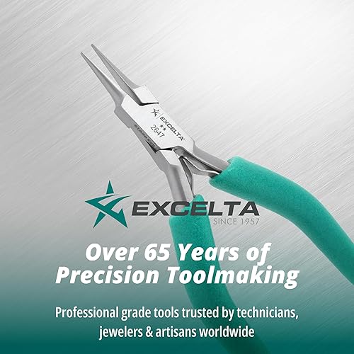 Miniatura 15 de Excelta 2644D Alicates de nariz de cadena pequeña, acero inoxidable, mandíbulas dentadas, resortes de hoja dobles, agarre antiestático acolchado