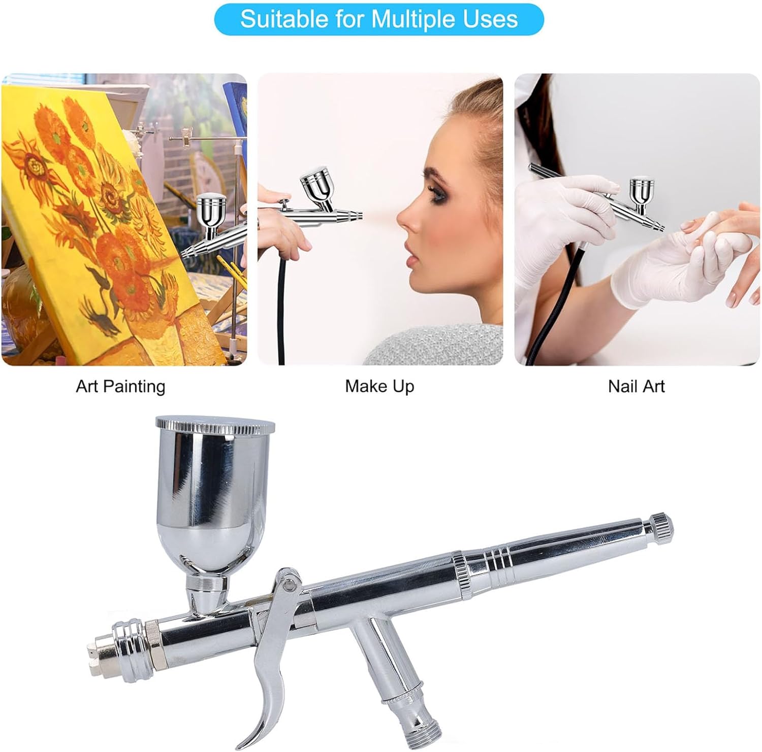 Air Paint Spray, Versatile Mini Portable Handheld Airbrush Kit, Adjustable Fluid Control, Model Painting, Furniture Repair, Stainless Steel, 0.5mm Nozzle, 15cc Cup for